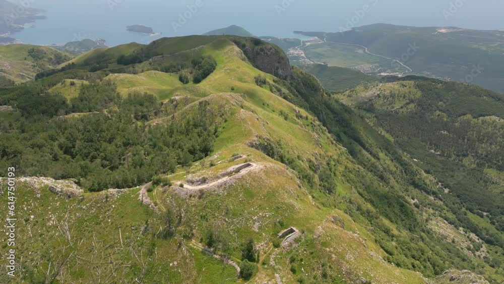 Beautiful aerial view of the mountain panorama. Green rocky mountains. Lovcen National Park. Montenegro. Beautiful aerial view of the mountain panorama. Green rocky mountains. Lovcen National Park. Montenegro.