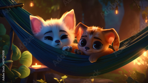 The photo depicts an adorable scene of a puppy and a kitten cuddled together, showcasing the pure innocence and sweetness of their bond. Their tiny bodies rest comfortably against each other, creating