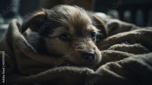The photo depicts an adorable scene of a puppy and a kitten cuddled together, showcasing the pure innocence and sweetness of their bond. Their tiny bodies rest comfortably against each other, creating