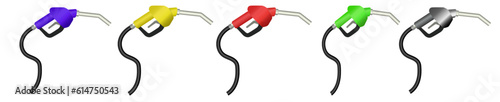 Fuel nozzle or fuelling gun vector illustration. Automobiles gas hose, autofilling refueler, car fuel refuelling gun, benzine services, petrol station pump, gasoline fueling.