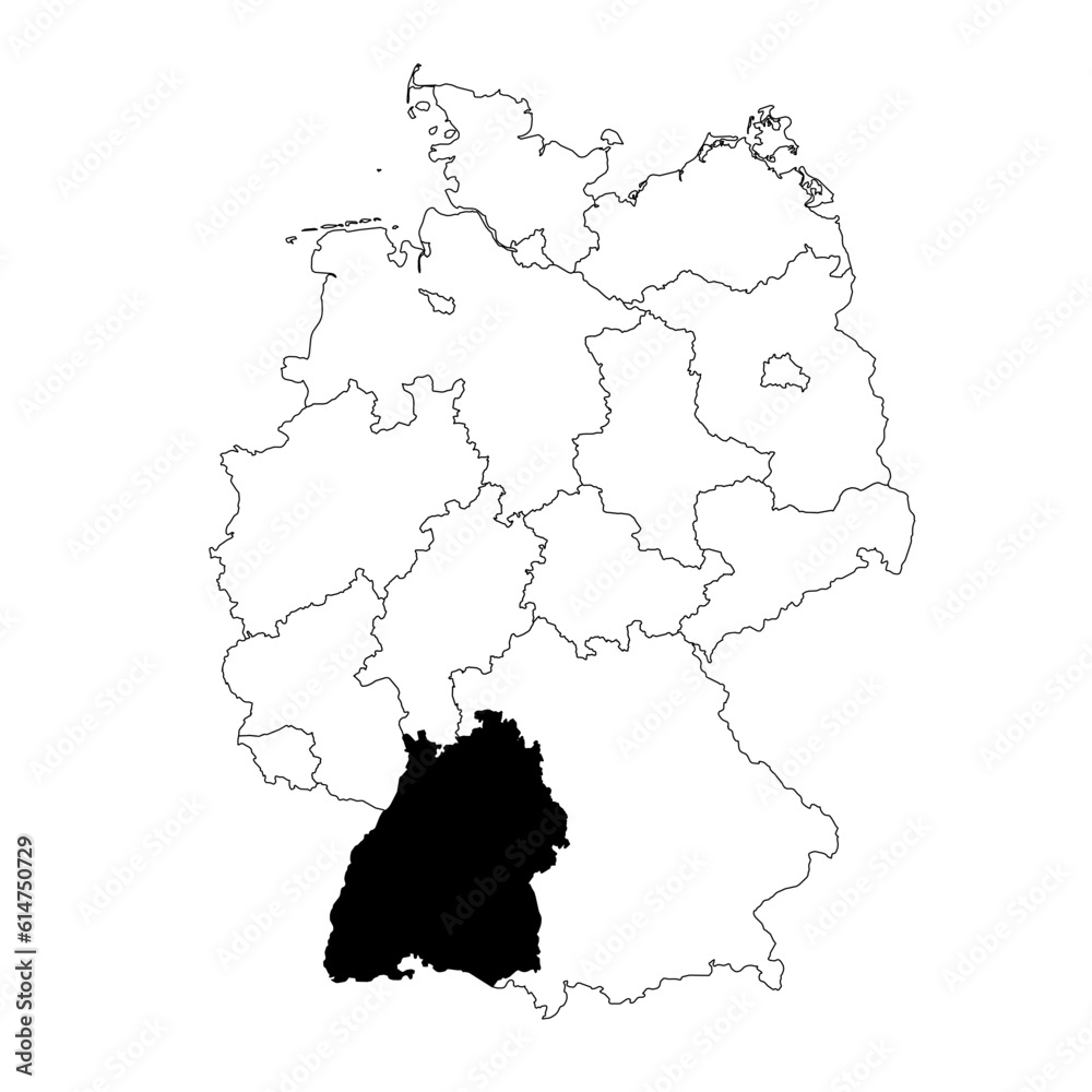 Vector map of the Bundesland of Baden-Württemberg highlighted highlighted in black on the map of Germany.