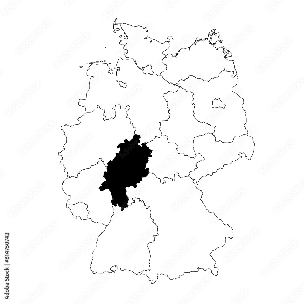 Vector map of the Bundesland of Hessen highlighted highlighted in black on the map of Germany.