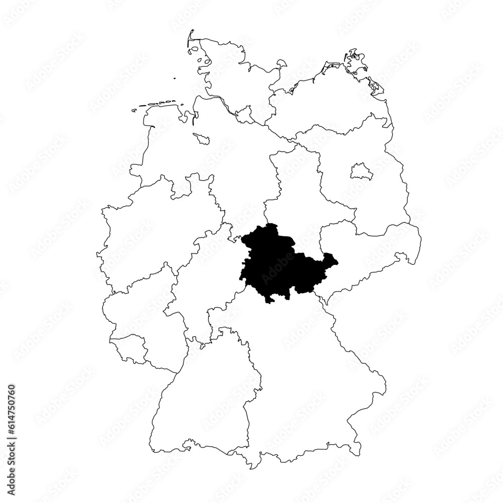 Vector map of the Bundesland of Thüringen highlighted highlighted in black on the map of Germany.