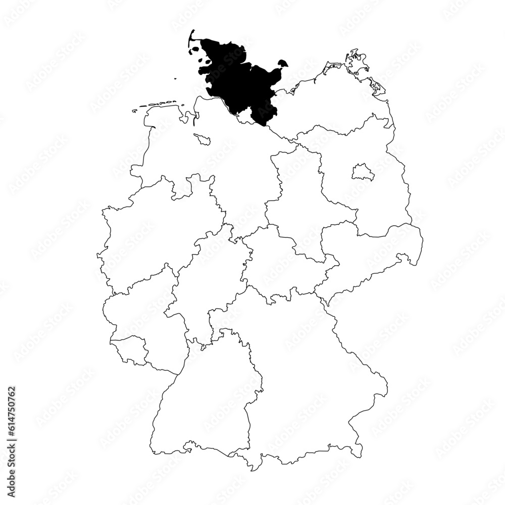 Vector map of the Bundesland of Schleswig-Holstein highlighted highlighted in black on the map of Germany.