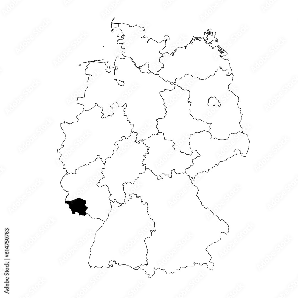 Obraz premium Vector map of the Bundesland of Saarland highlighted highlighted in black on the map of Germany.