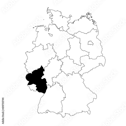 Vector map of the Bundesland of Rheinland-Pfalz highlighted highlighted in black on the map of Germany.