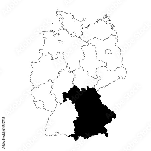 Vector map of the Bundesland of Bayern highlighted highlighted in black on the map of Germany.