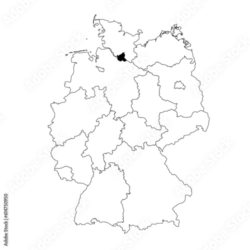 Vector map of the Bundesland of Hamburg highlighted highlighted in black on the map of Germany.