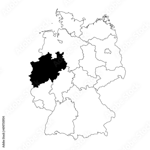 Vector map of the Bundesland of Nordrhein-Westfalen highlighted highlighted in black on the map of Germany.