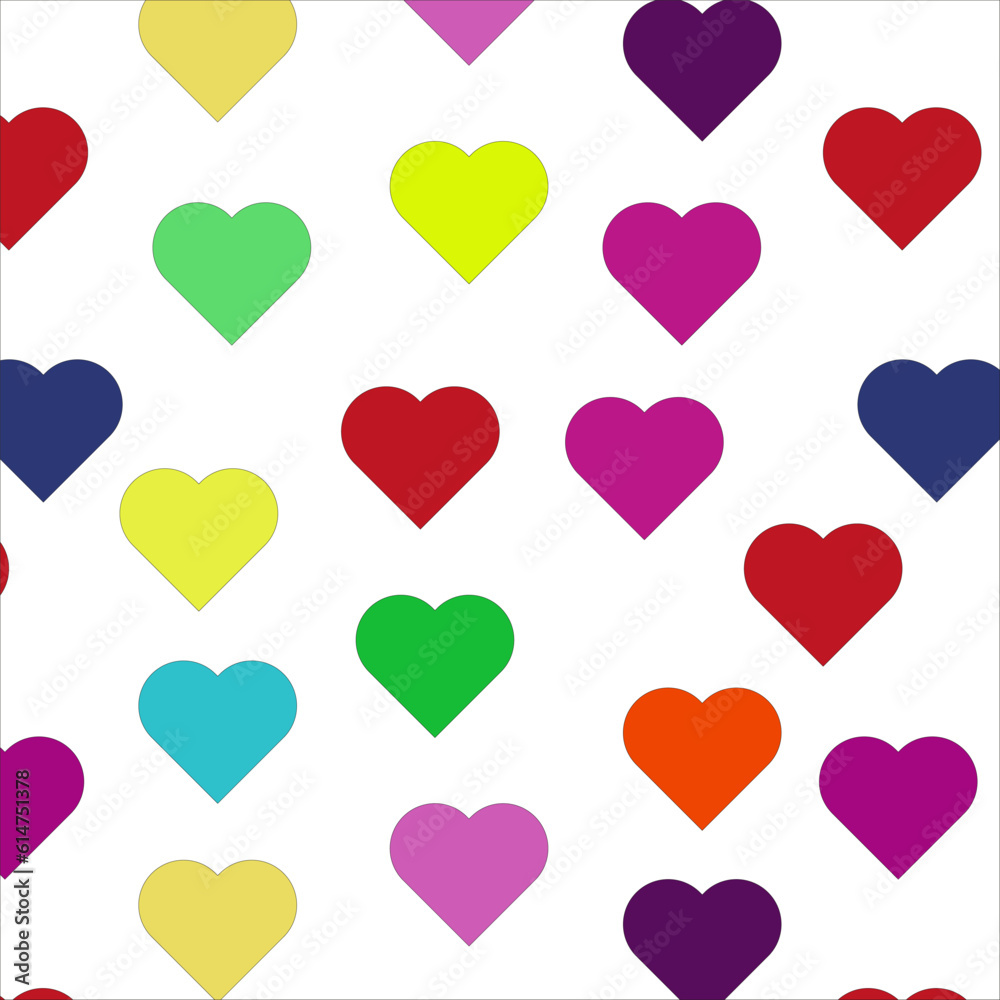 Colorful heart pattern vector isolated. Seamless fancy multicolored texture for gift wrapping paper, wedding decoration, packing, backgrounds, parties,..