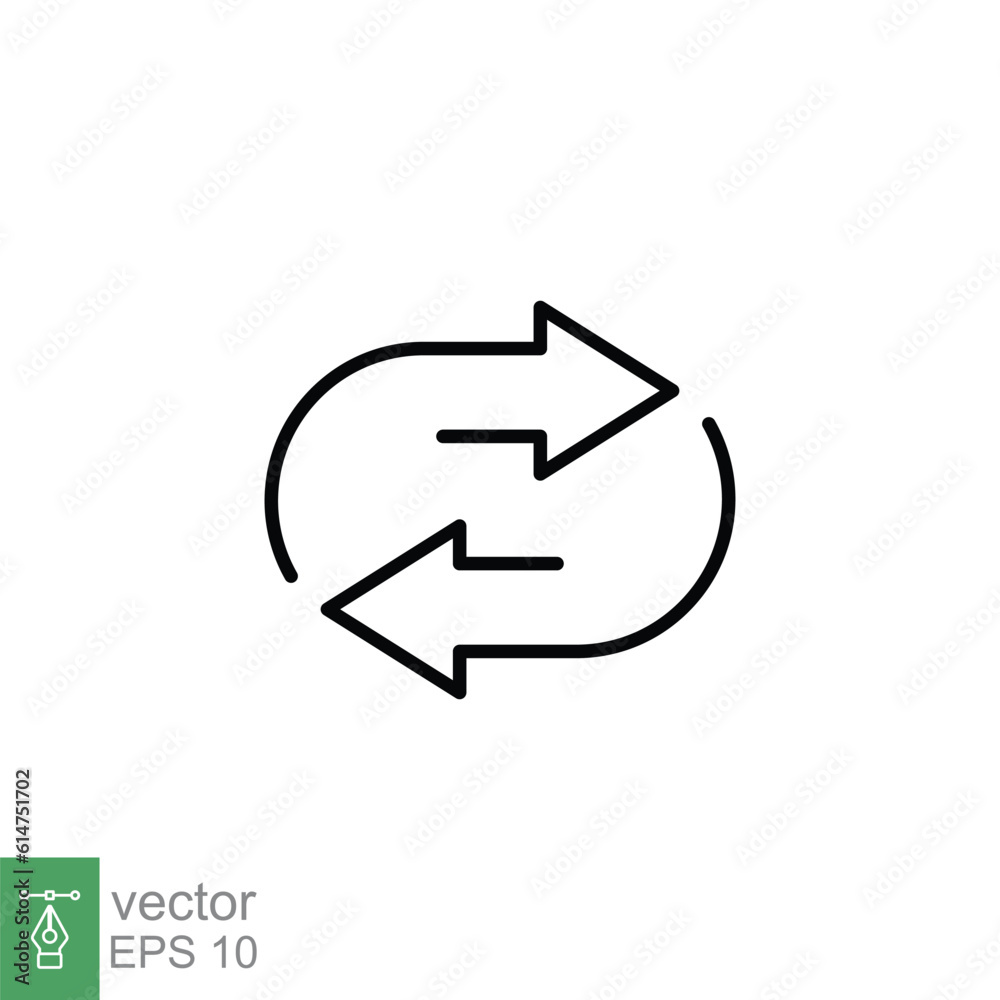 Double reverse arrow icon. Simple outline style. Exchange, switch, replace, return, trade, swap, repeat concept. Thin line symbol. Vector illustration isolated on white background. EPS 10. Double reverse arrow icon. Simple outline style. Exchange, switch, replace, return, trade, swap, repeat concept. Thin line symbol. Vector illustration isolated on white background. EPS 10.