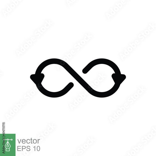 Infinite icon. Simple solid style. Infinity, arrow, unlimited, loop, endless, mobius, repetition concept. Black silhouette, glyph symbol. Vector illustration isolated on white background. EPS 10.