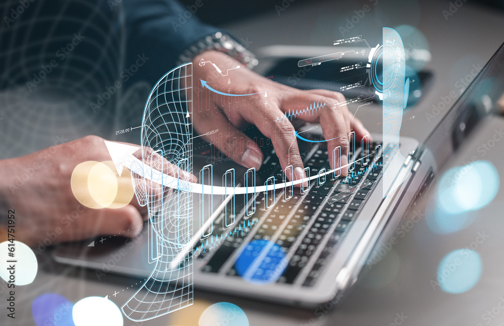 Businessman touching the brain working of Artificial Intelligence (AI) in the futuristic business. Businessman touching the brain working of Artificial Intelligence (AI) in the futuristic business.