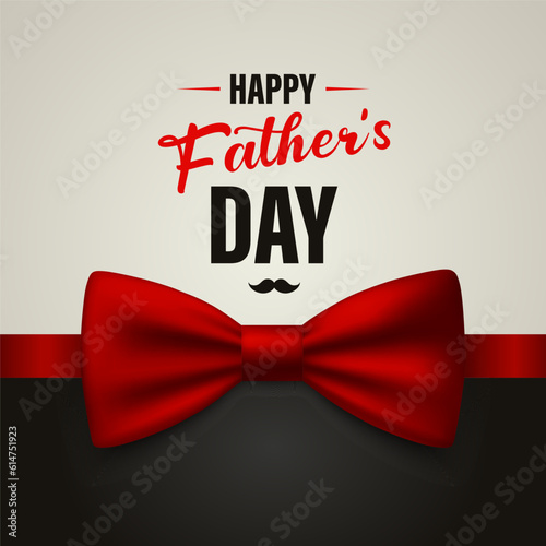 Vector Fathers Day Banner with Realistic Red Bow Tie Closeup and Congratulations Text. Silk Glossy Bowtie, Tie Gentleman. Design Template. Bow tie for Man. Mens Fashion, Fathers Day Holiday