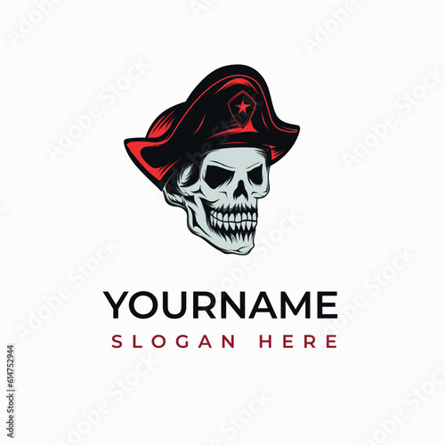 Skull soldier in beret for t shirt print or logo. Vector illustration
