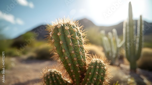 Close-Up of a Cactus in the Desert. Blurred Background