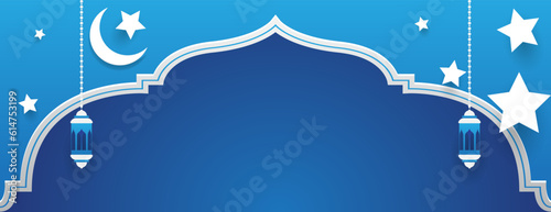 islamic background in white and blue color with space for text . suitable for ramadan kareem banner, eid al-adha banner, eid al-fitr banner, muharram banner, etc. photo