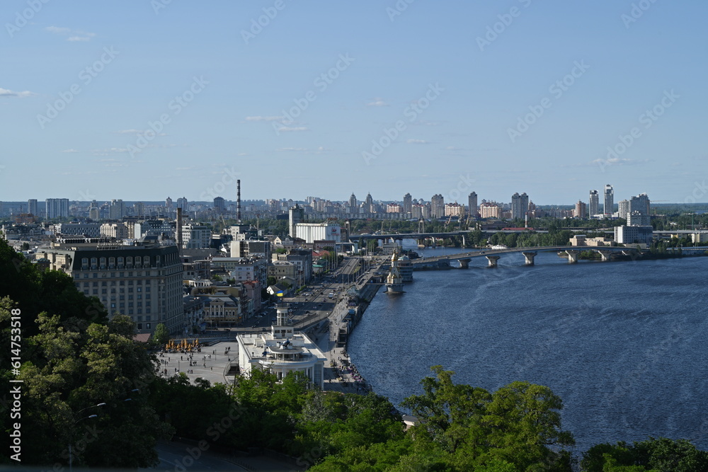 Podil in Kyiv city ​​and Dnipro river view