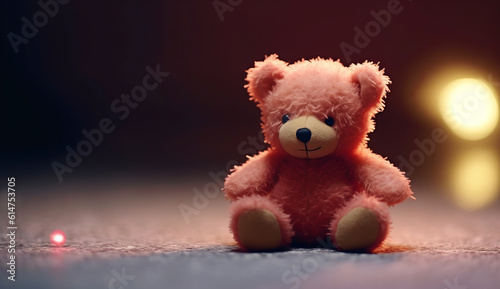 Illustration of a cute pink teddy bear sitting on the ground created with Generative AI technology