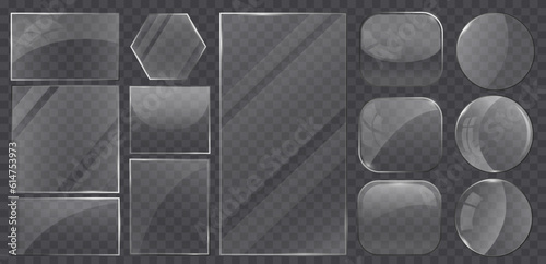 Set of transparent glass on sample background. Glass framework set. Vector illustration.