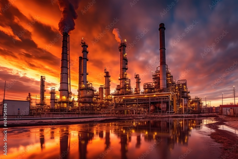 The industrial landscape of an oil refinery plant in the petrochemical industry. Generative AI