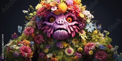 Monster made of flowers, concept of Organic growth, created with Generative AI technology