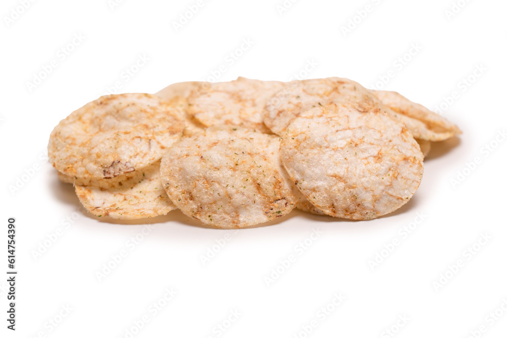 Rice chips isolated on white background. Rice chips isolated on white background.