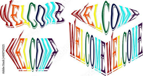 Multicolor text welcome lettering of different shapes. Rainbow lettering of welcome vector isolated.