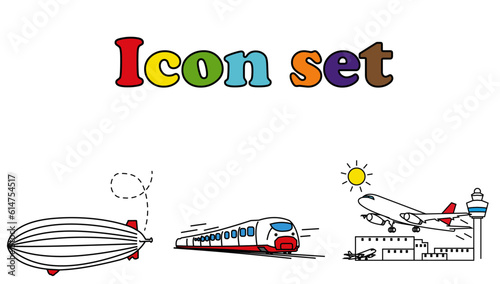 Train Airship plane icon set