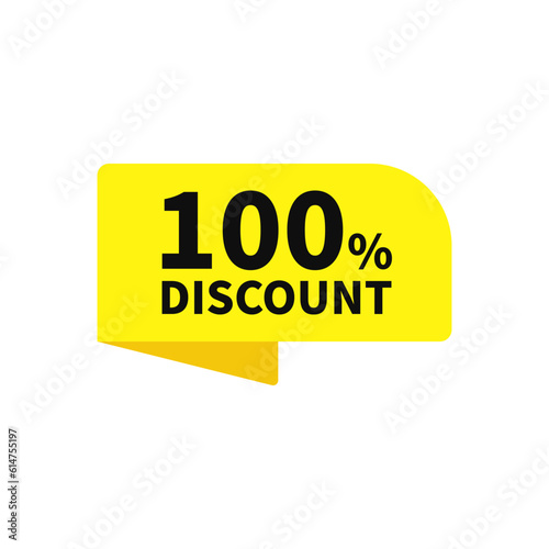 100 Discount In Yellow Color Rectangle Ribbon Shape For Advertisement Sale
