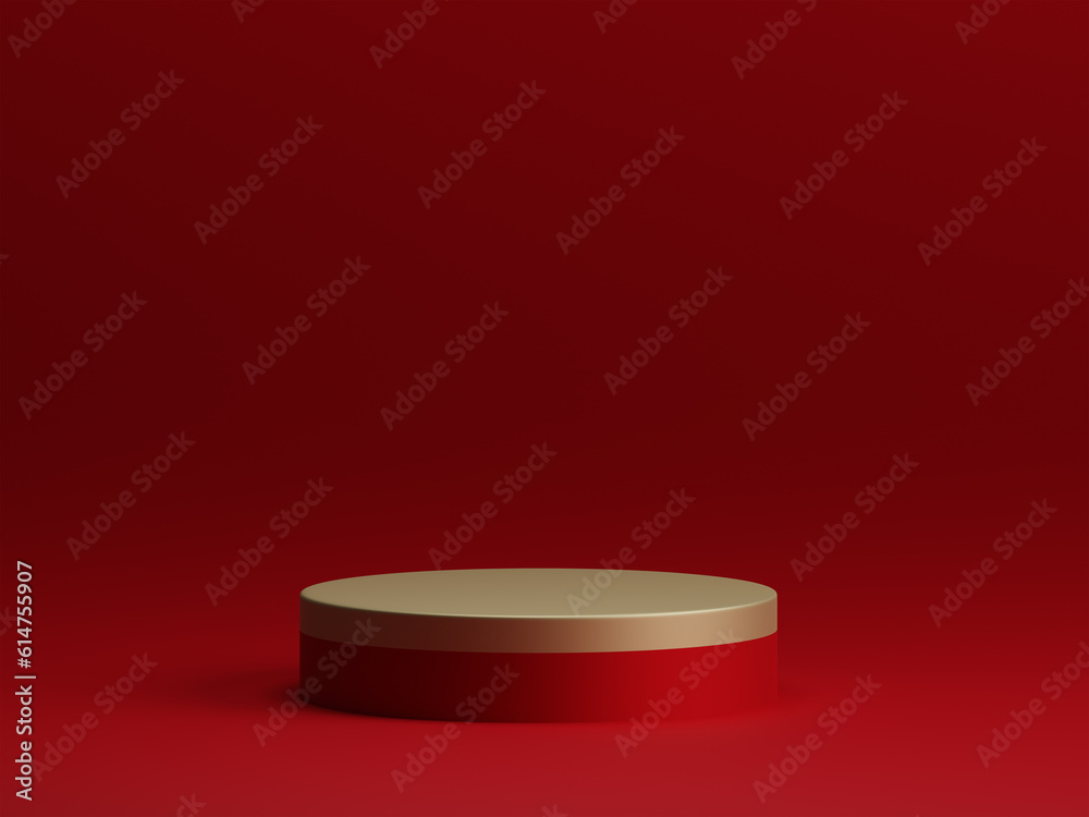 3D rendering oriental style red cylinder pedestal or podium for product showcase display on empty background. 3D mockup illustration 3D rendering oriental style red cylinder pedestal or podium for product showcase display on empty background. 3D mockup illustration