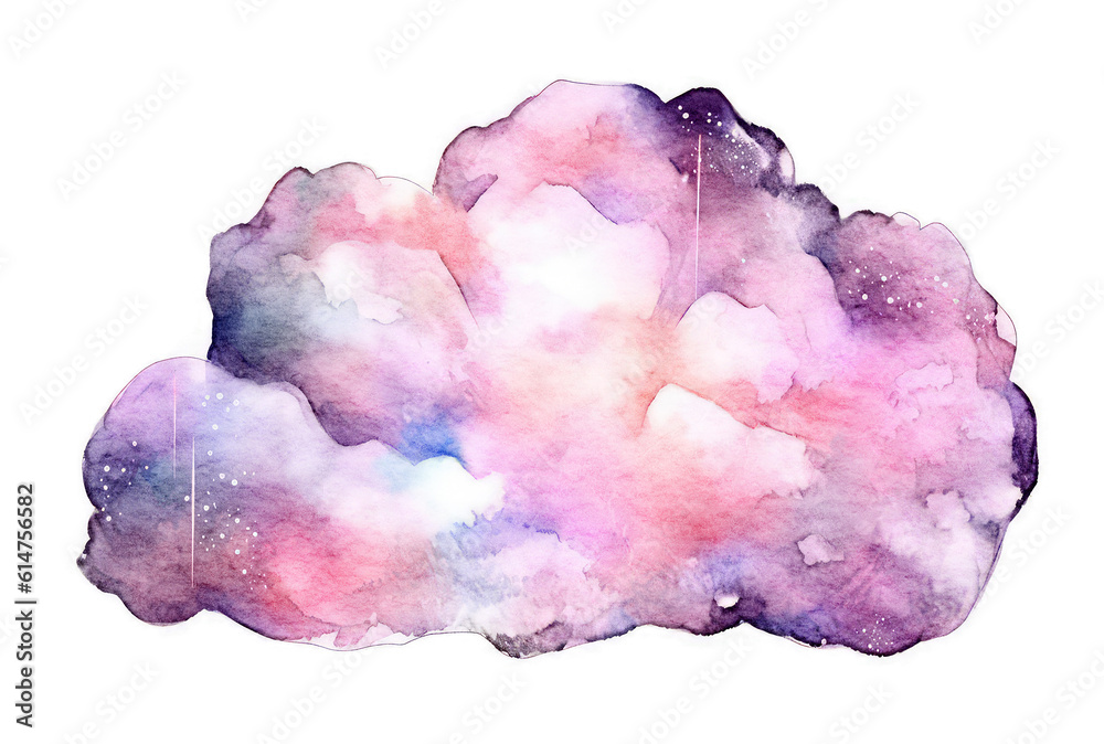 Clouds painted with watercolor isolated on white transparent background