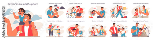 Father and son relationships set. Happy loving family, positive parenting
