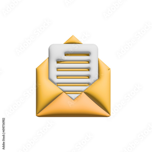 3d envelope email notification icon new message, notification illustration.