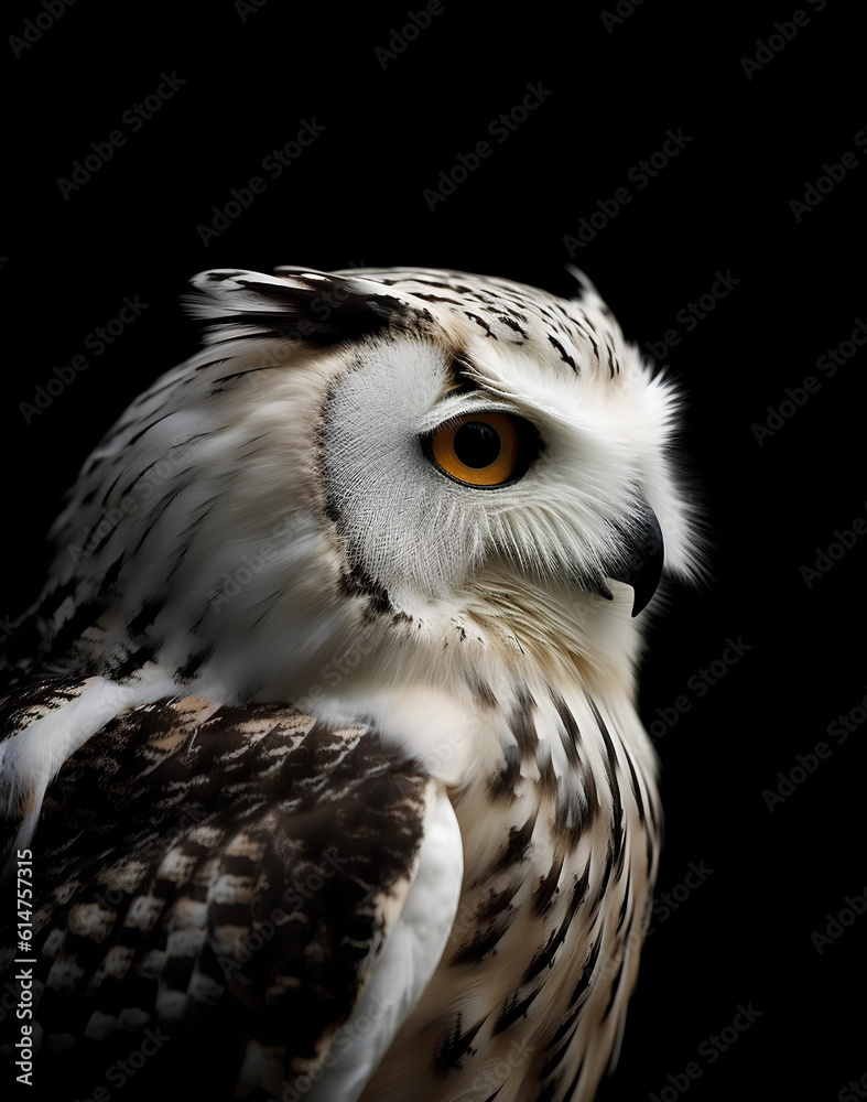 Snowy owl profile portrait - Generative AI Snowy owl profile portrait - Generative AI