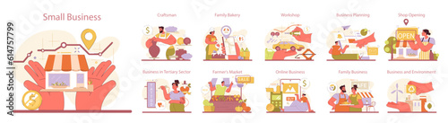 Small business set. Starting and developing a new start-up or local