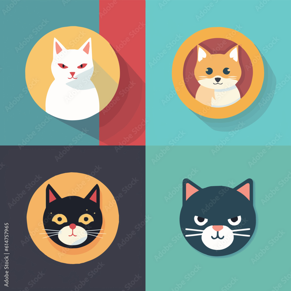 animal, art, background, black, cartoon, cat, character, collection, cute, design, domestic, drawing, emoticons, face, flat, fun, funny, graphic, happy, head, icon, illustration, isolated, kitten, kit