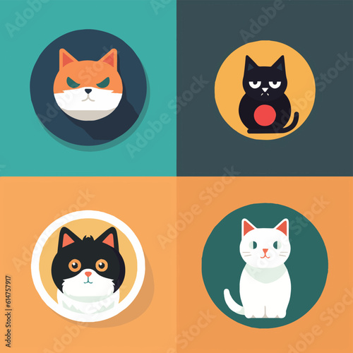 animal, art, background, black, cartoon, cat, character, collection, cute, design, domestic, drawing, emoticons, face, flat, fun, funny, graphic, happy, head, icon, illustration, isolated, kitten, kit