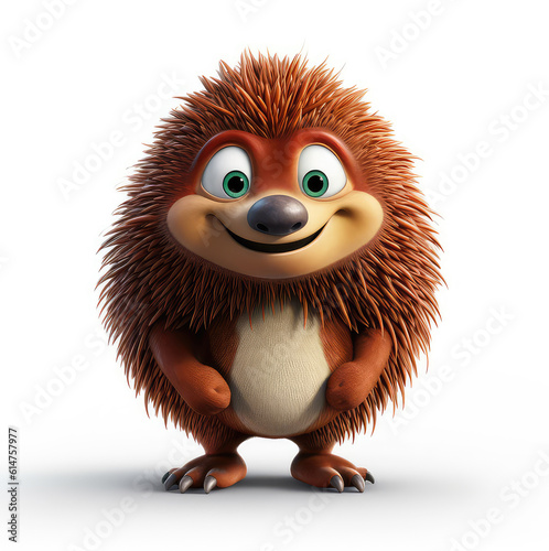 Cartoon echidna mascot smiley face on white background