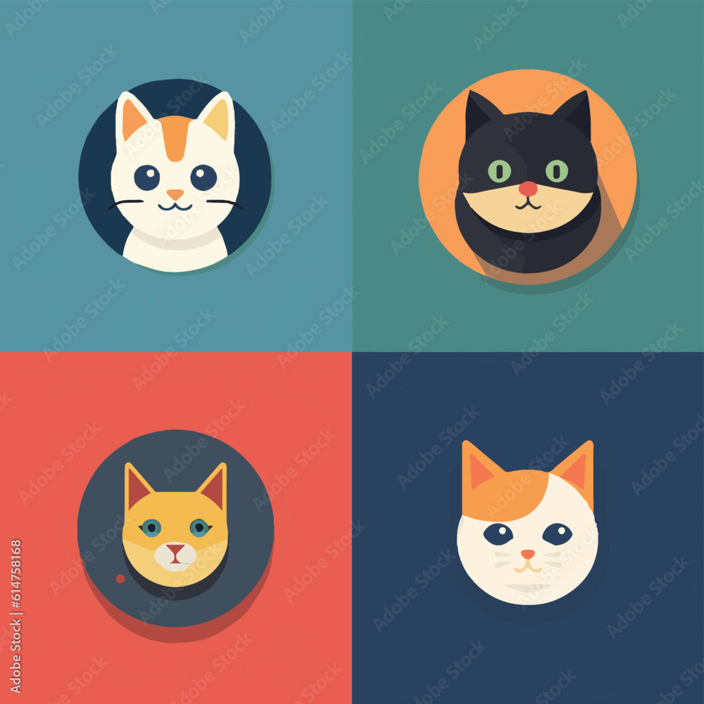 animal, art, background, black, cartoon, cat, character, collection, cute, design, domestic, drawing, emoticons, face, flat, fun, funny, graphic, happy, head, icon, illustration, isolated, kitten, kit