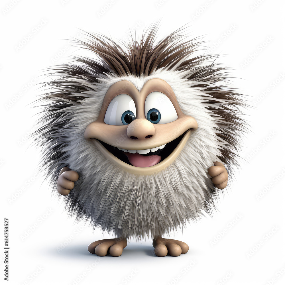 Cartoon porcupine mascot smiley face on white background