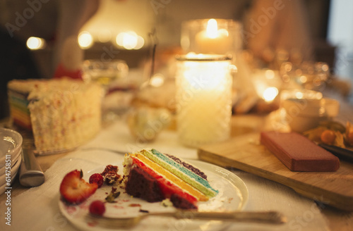 Leftover cake on candlelight table