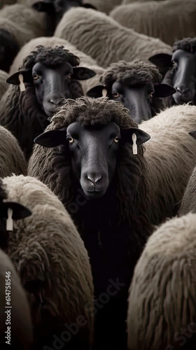Black and white Icelandic sheep on pasture - Concent of love or racism Generative AI