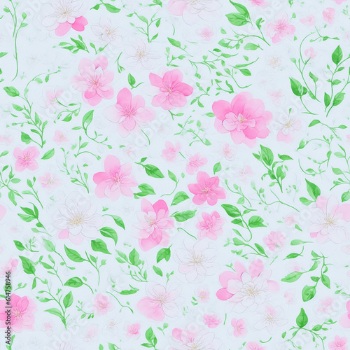 watercolor beautiful pink gradient camellia flower, tile seamless repeating pattern © SeanJVision