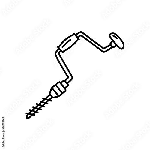 Hand drill icon in sketch style. Woodworking tool vector illustration.