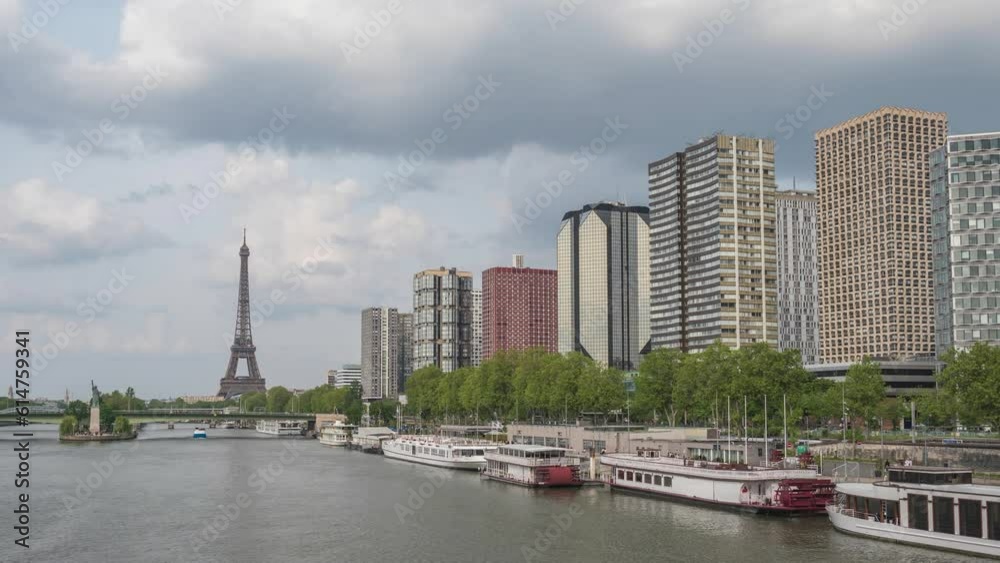 Paris France time lapse 4K, city skyline timelapse at Eiffel Tower and Seine River Paris France time lapse 4K, city skyline timelapse at Eiffel Tower and Seine River