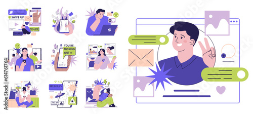 Negative aspects and bad impact of social media set. Psychological