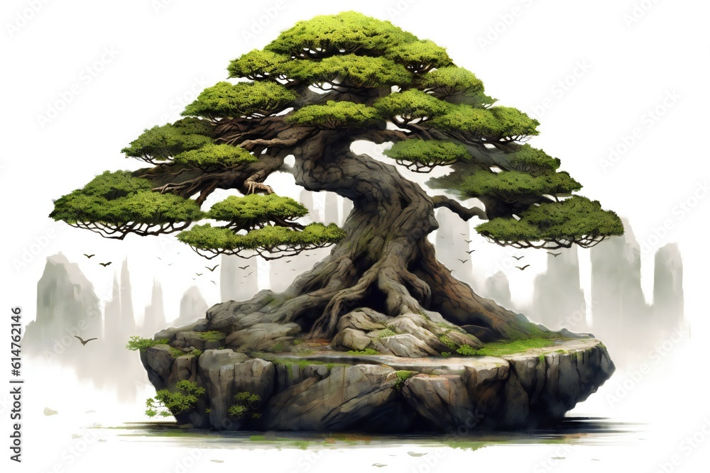 Beautiful bonsai tree on white background, realistic, very detailed Generative AI