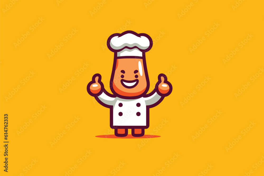 Cute cartoon chef character. Vector illustration isolated on yellow background.