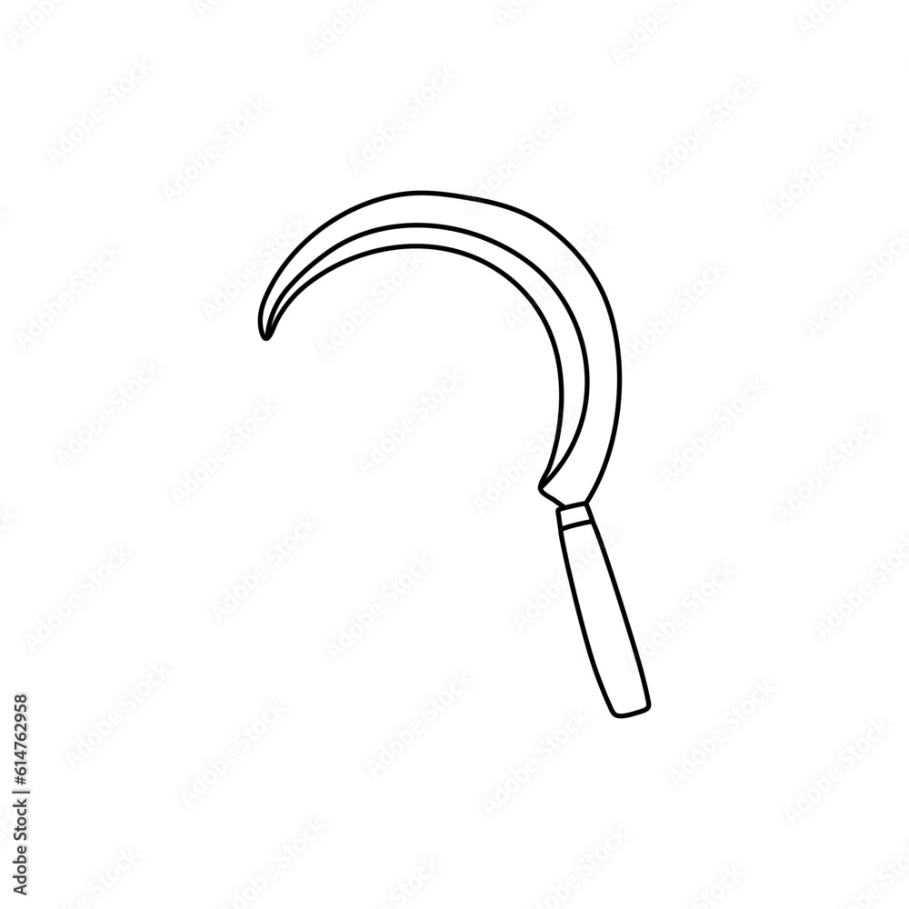 Garden sickle in hand drawn doodle style isolated on white background Garden sickle in hand drawn doodle style isolated on white background